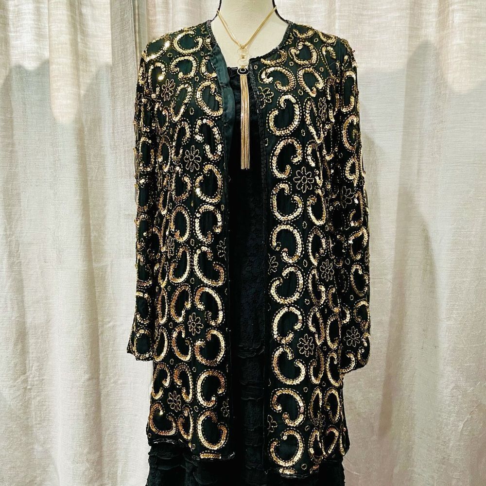 VINTAGE Gold Sequin Kimono Coat Lightweight